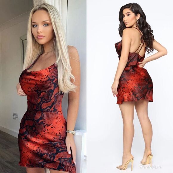 Fashion Nova Keep It Sassy Satin Mini Slip Strappy Snake Python Print Dress - Picture 2 of 8